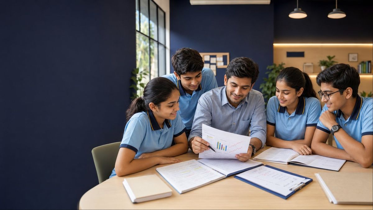 A mentor going through a student's work with the group